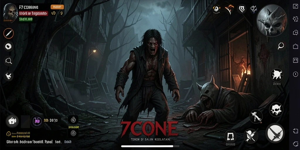 Tampilan gameplay 7CONE dengan momen menegangkan dan suasana menyeramkan.