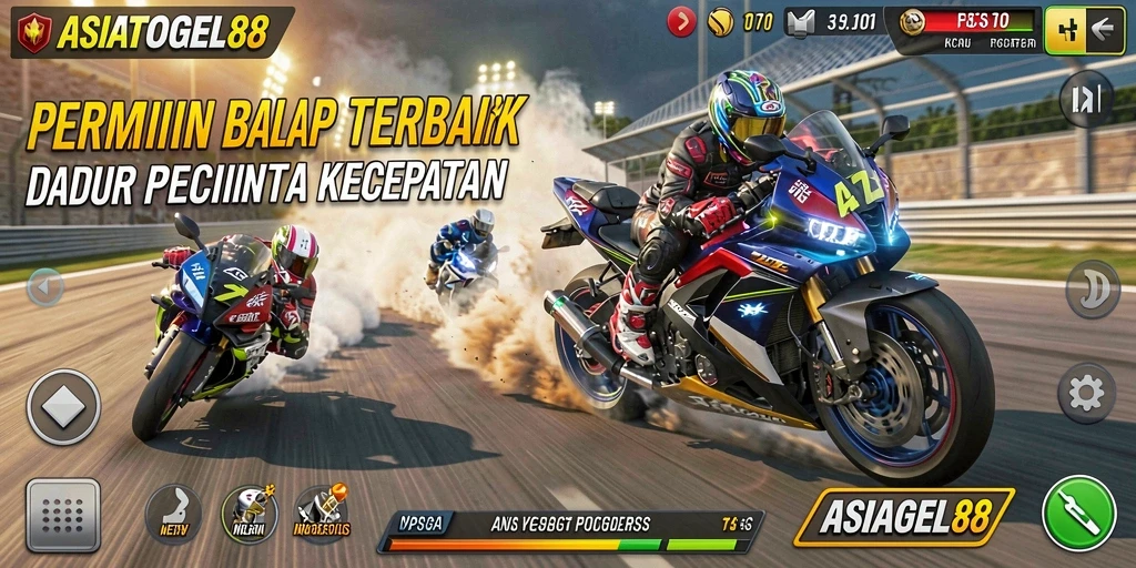 Tampilan gameplay seru dalam ASIATOGEL88 yang menampilkan mobil balap dan trek menantang.