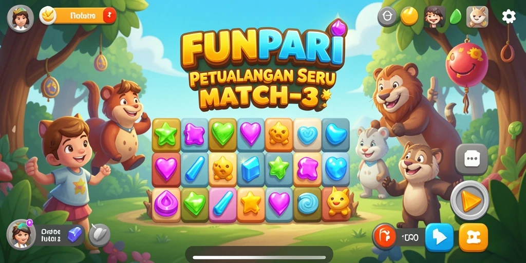 Tampilan gameplay seru dalam petualangan Match-3 FUNPARI.