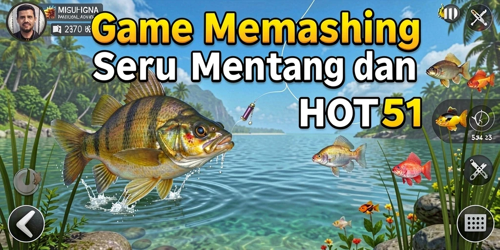 Screenshot HOT51 menunjukkan aksi memancing yang mendebarkan dan pemandangan laut yang indah.