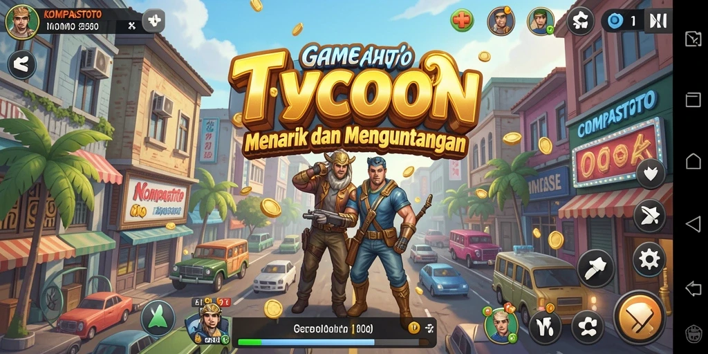 Tampilan gameplay <strong>KOMPASTOTO</strong> dengan manajemen bisnis yang seru dan interaktif.
