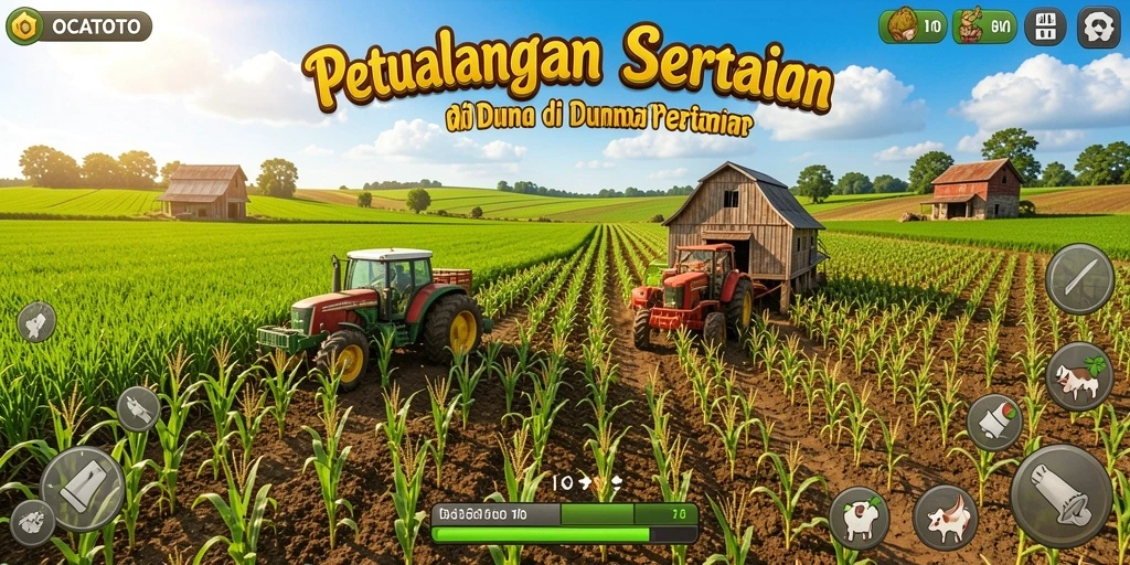 Tampilan gameplay seru dari OCATOTO yang menunjukkan aktivitas bertani.