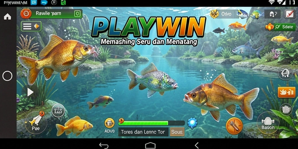 Tampilan gameplay menarik dari <strong>PLAYWIN</strong> saat pemain memancing di danau.