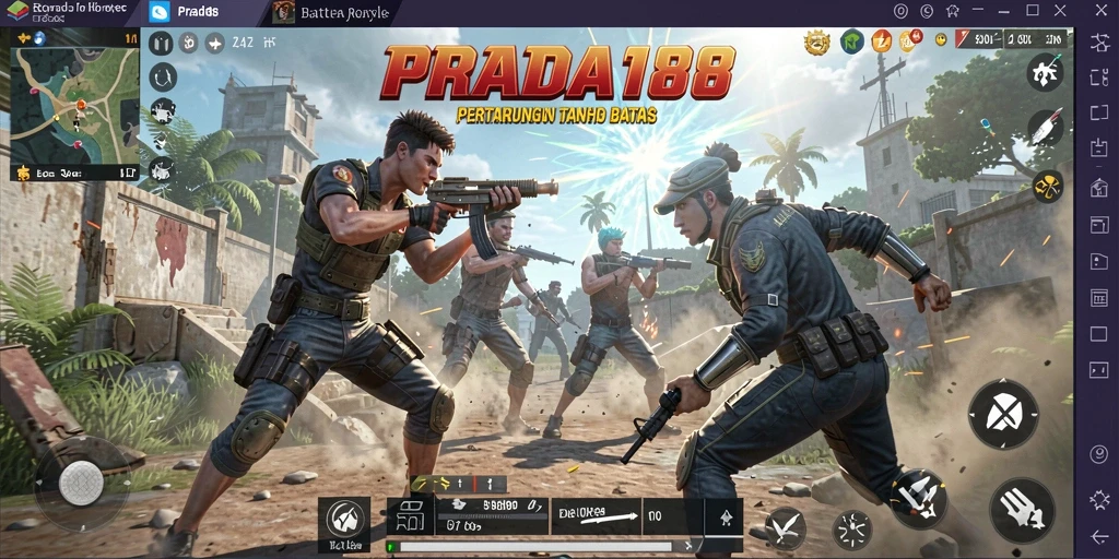 Tampilan mendebarkan dari pertempuran dalam game Battle Royale PRADA188.