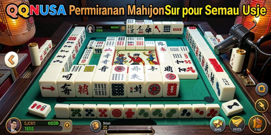 Tampilan gameplay menarik dari QQNUSA dengan desain Mahjong yang memukau.