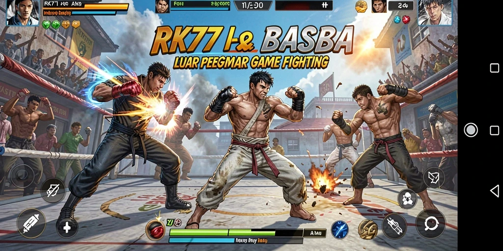 Screenshot menunjukkan pertarungan intens dengan karakter beragam di RK77.