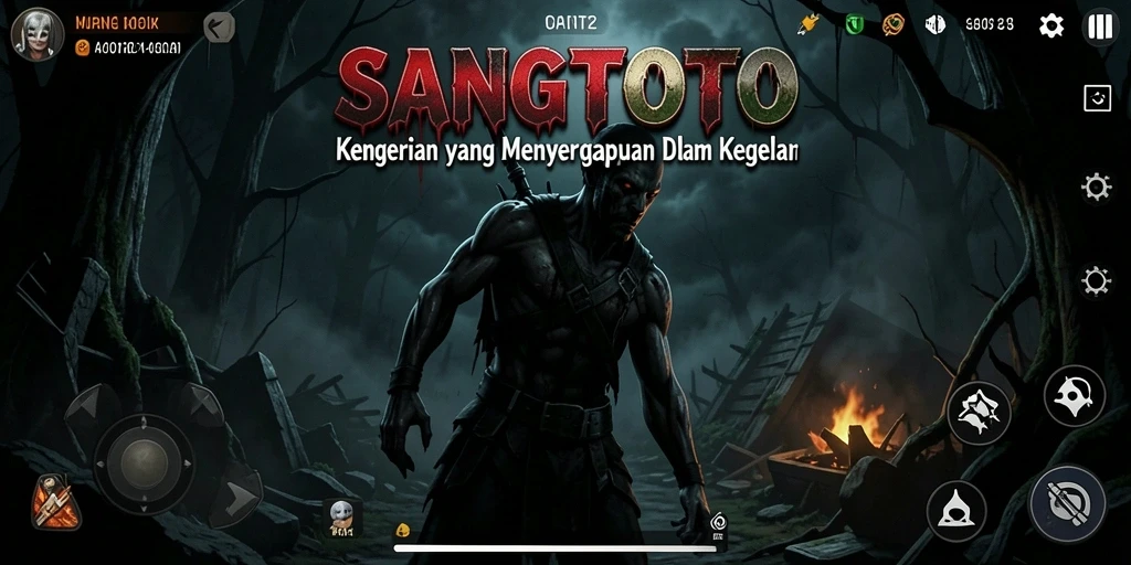 Tangkapan layar gameplay SANGTOTO menunjukkan suasana menegangkan dalam kegelapan.